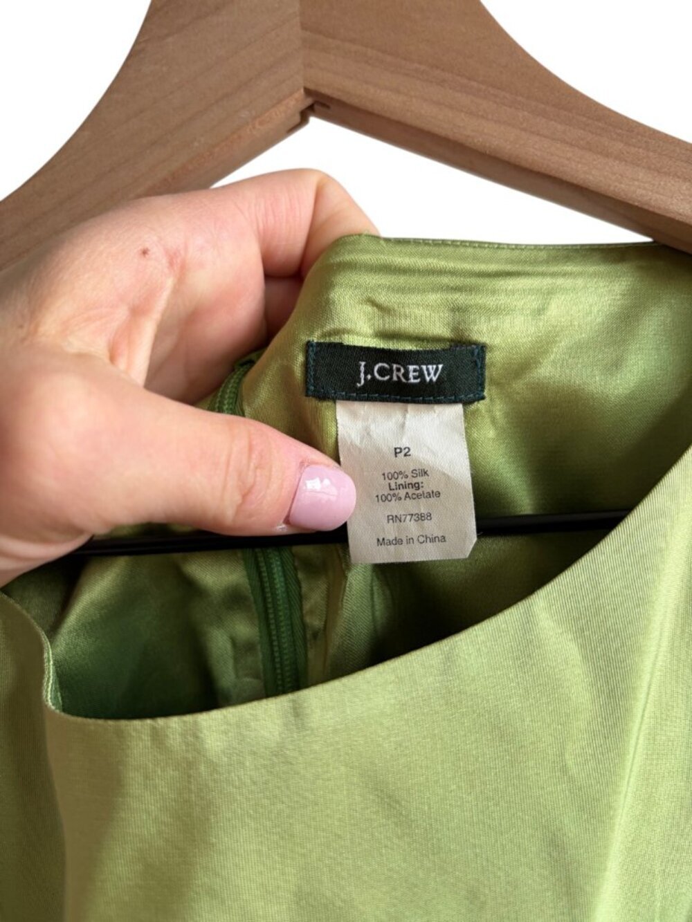 Vintage J. Crew Green 100% Silk Taffeta Dress Size 2 - Picture 7 of 7